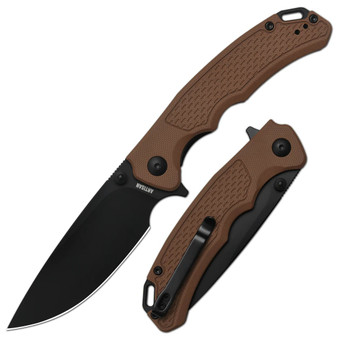Artisan Cutlery Folding Knife Brown G10 Handle AR-RPM9 Drop Point Plain Edge Black PVD Finish 1702M-BBN