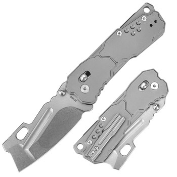 Artisan Cutlery Butcherling Folding Knife Gray Titanium Handle S35VN Tanto Plain Edge Stonewash Finish 1881G-GY