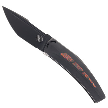Steel Addiction Knives Large Krypton Kickstop Black Titanium Handle Lava Flow Inlay Black PVD Elmax Blade Folding Knife