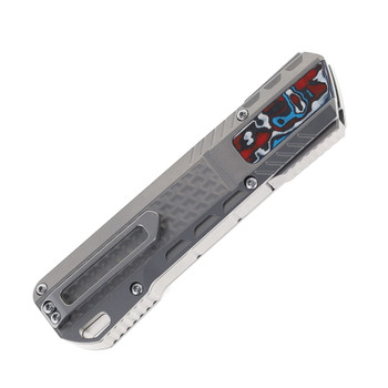 Remette Knives RT-Sharp Leopard Gravity Knife Titanium w/ Red/White/Blue Carbon Fiber Handle M390 Plain Edge ZL301C Remette Knives RT-Sharp Leopard Gravity Knife Titanium w/ Red/White/Blue Carbon Fiber Handle M390 Plain Edge ZL301C