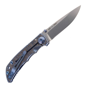 Spartan Blades SF10 Harsey Custom Regal Folding Knife Blue/Gold Titanium Handle Magnacut Plain Edge Satin Finish
