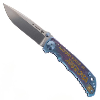 Spartan Blades Custom Harsey SF5 Folding Knife Patriotic Graffiti Titanium Handle Magnacut Spear Point Plain Edge Spartan Blades Custom Harsey SF5 Folding Knife Patriotic Graffiti Titanium Handle Magnacut Spear Point Plain Edge
