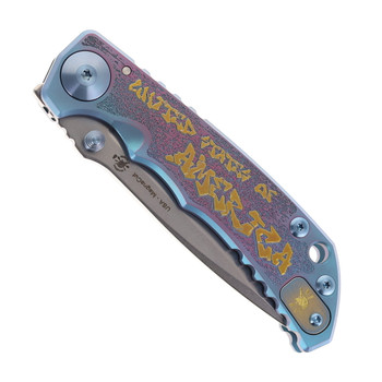 Spartan Blades Custom Harsey SF5 Folding Knife Patriotic Graffiti Titanium Handle Magnacut Spear Point Plain Edge Spartan Blades Custom Harsey SF5 Folding Knife Patriotic Graffiti Titanium Handle Magnacut Spear Point Plain Edge