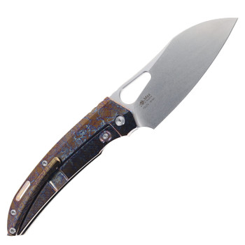 Twosun Folding Knife Titanium Color Handle M390 Plain Edge TS376-M390-Col
