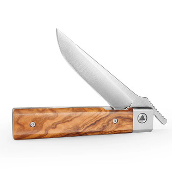 Trivisa Dolphin-JO Liner Lock Folding Knife Olive Wood Handle 14C28N Drop Point Plain Edge Satin Finish