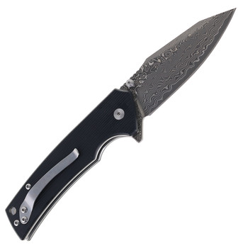 Klaken Knives Riven Folding Knife Black G10 Handle Damascus Plain Edge J313-Riven-BLK-Damascus