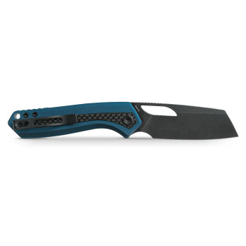 Vosteed Kroc Folding Knife Top Liner Lock Blue Aluminum & Carbon Fiber Handle Black Stonewashed S35VN Blade A1804