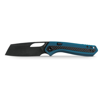 Vosteed Kroc Folding Knife Top Liner Lock Blue Aluminum & Carbon Fiber Handle Black Stonewashed S35VN Blade A1804