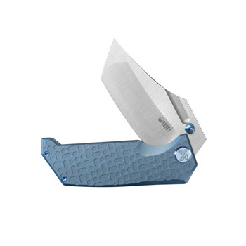 Kubey Hamster Folding Knife Blue Titanium Handle 14C28N Clip Point Plain Edge Satin Finsh KU402B