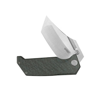 Kubey Hamster Folding Knife Flame Titanium Handle 14C28N Clip Point Plain Edge Satin Finsh KU402C