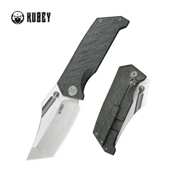 Kubey Hamster Folding Knife Flame Titanium Handle 14C28N Clip Point Plain Edge Satin Finsh KU402C