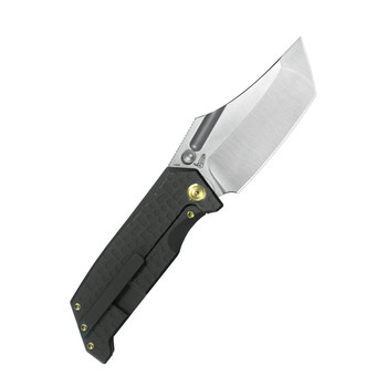 Kubey Hamster Folding Knife Black Titanium Handle 14C28N Clip Point Plain Edge Satin Finsh KU402D