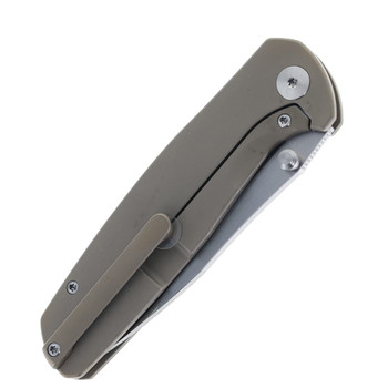 Vanguard Knives Esox V2 Folding Knife Bronze Titanium Handle Belt Satin M390 Timascus Clip