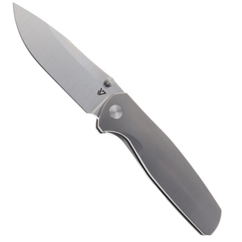 Vanguard Knives Esox V2 Folding Knife Gray Titanium Handle Belt Satin M390 Timascus Clip