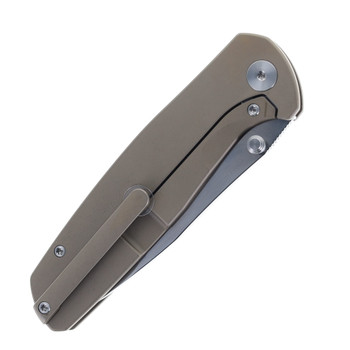 Vanguard Knives Esox V2 Folding Knife Bronze Titanium Handle Semi Mirror M390 Timascus Clip