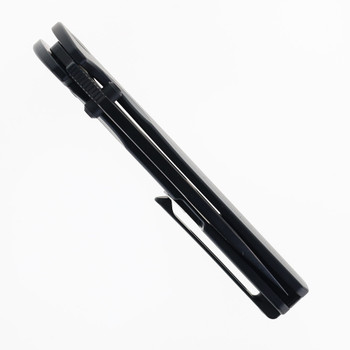 Vanguard Knives Esox V2 Folding Knife Black PVD Titanium Handle Semi Mirror DLC M390 Timascus Clip