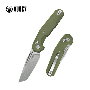 Kubey Carve Folding Knife Green G10 Handle 14C28N Tanto Point Plain Edge Beadblast Finish KU237B