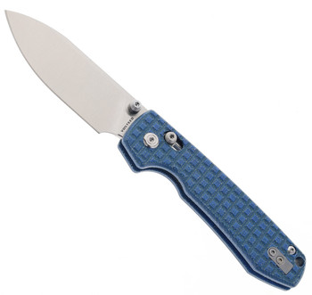 WMK Exclusive Vosteed Raccoon Crossbar Lock Pocket Knife Blue Micarta Frag Handle 14C28N Plain Edge Satin Finish RCCWM2