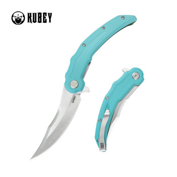 Kubey Wave Crest Folding Knife Tiffany Blue G10 Handle 14C28N Pikal Plain Edge Satin Finish KU346B