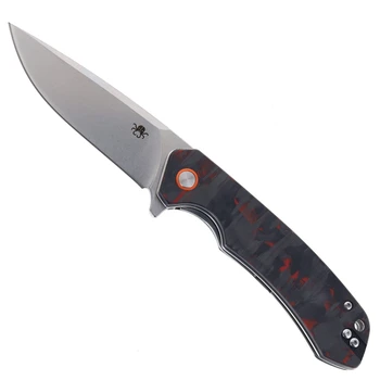Klaken Knives Ridge Folding Knife Red Carbon Fiber Handle D2 Plain Edge Satin Finish J146-Ridge-Red-CF-Sat