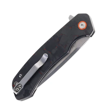 Klaken Knives Ridge Folding Knife Red Carbon Fiber Handle D2 Plain Edge Satin Finish J146-Ridge-Red-CF-Sat