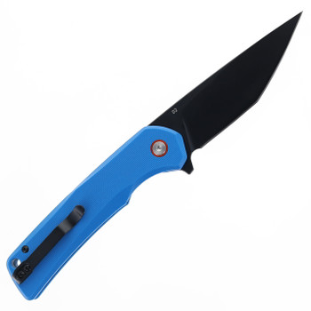 Klaken Knives Virex Folding Knife Blue G10 Handle D2 Tanto Plain Black Blade G10-Tanto