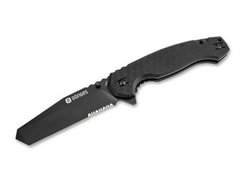 Boker Professional Tactical Folding Knife Black G10 Handle D2 Partially Serrated Black Blade 01DG006