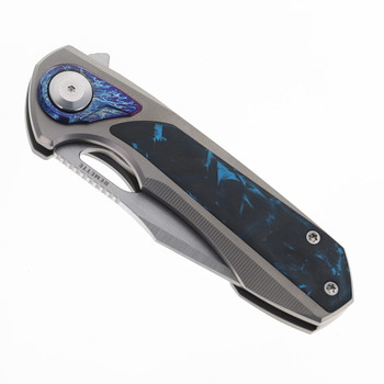 Remette Knives RT-Saker Falcon Folding Knife Titanium and Blue Carbon Fiber Handle M390 Blade Steel ASTP-1 Remette Knives RT-Saker Falcon Folding Knife Titanium and Blue Carbon Fiber Handle M390 Blade Steel ASTP-1