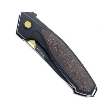 Remette Kingfisher Folding Knife Titanium & Copper Foil Carbon Fiber Handle M390 Drop Point Plain Edge Satin Finish RTKF5 Remette Kingfisher Folding Knife Titanium & Copper Foil Carbon Fiber Handle M390 Drop Point Plain Edge Satin Finish RTKF5