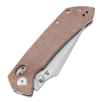 Tenable Fenrir Cross Bar Lock Folding Knife Brown Micarta Stonewashed Nitro-V Blade T1034V2