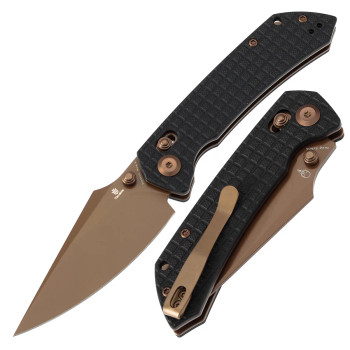 Tenable Fenrir Cross Bar Lock Folding Knife Frag Black Micarta Rose Gold Coated Nitro-V Blade T1034V8 Tenable Fenrir Cross Bar Lock Folding Knife Frag Black Micarta Rose Gold Coated Nitro-V Blade T1034V8
