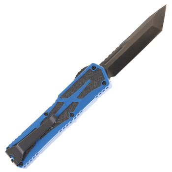 Heretic Knives Colossus Automatic DLC CPM Magnacut Blade Tanto Blade Blue Aluminum Handle H040-6A-BLU Heretic Knives Colossus Automatic DLC CPM Magnacut Blade Tanto Blade Blue Aluminum Handle H040-6A-BLU