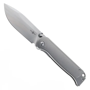 TwoSun TS484 Folding Knife Gray Titanium Handle 3.5" 14C28N Drop Point