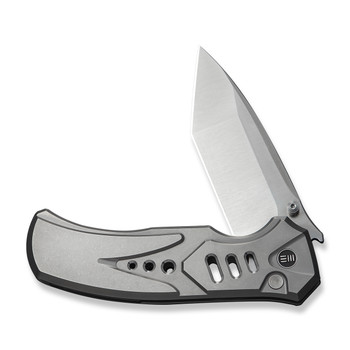 WE Button Lock Zentron Folding Knife Gray Titanium Handle M390 Plain Edge Satin Finish WE24094-2