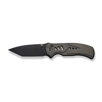 WE Button Lock Zentron Folding Knife Bronze Titanium Handle M390 Plain Edge Black Stonewash Finish WE24094-3