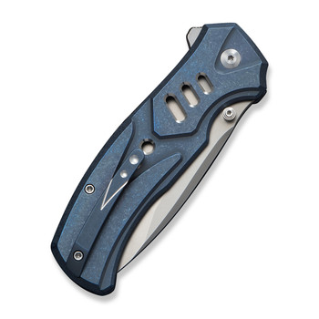WE Button Lock Zentron Folding Knife Blue Titanium Handle M390 Plain Edge Stonewash Finish WE24094-4
