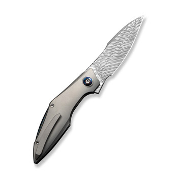 WE Krait Snake Folding Knife Gray Titanium Handle Damasteel Plain Edge WE24084-DS1