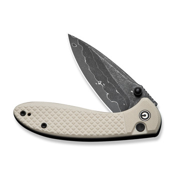 Civivi Faeger Folding Knife Milled Off White G10 Handle Damascus Plain Edge C24031-DS1