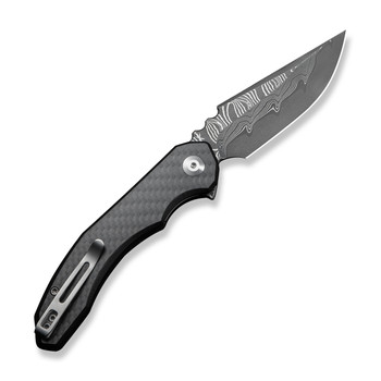 Civivi Bluetick Folding Knife Carbon Fiber/Black G10 Handle Damascus Plain Edge C23050-DS2