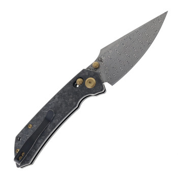 Kansept Fenrir Folding Knife Shredded Carbon Fiber Handle Damascus Plain Edge K1034V1