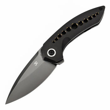 Kansept ODD 21 Folding Knife Blackwash Titanium/Bronze Hole Handle 20CV Drop Point Plain Edge K1077A6
