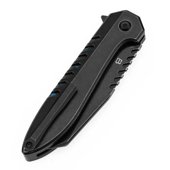 Kansept Kosame Folding Knife Blackwash Titanium/Blue Carbon Fiber Handle 154CM Wharncliffe Plain Edge Blackwash Finish T1093F2