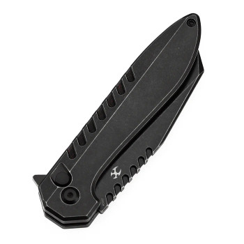 Kansept Kosame Folding Knife Blackwash Titanium/Black/Red Gmascus Handle 154CM Wharncliffe Plain Edge Blackwash Finish T1093F5