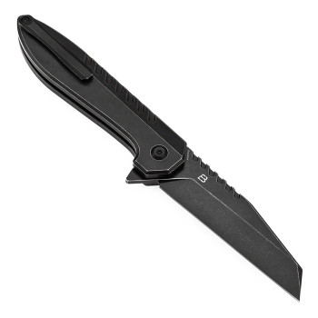 Kansept Kosame Folding Knife Blackwash Titanium/Black/Red Gmascus Handle 154CM Wharncliffe Plain Edge Blackwash Finish T1093F5