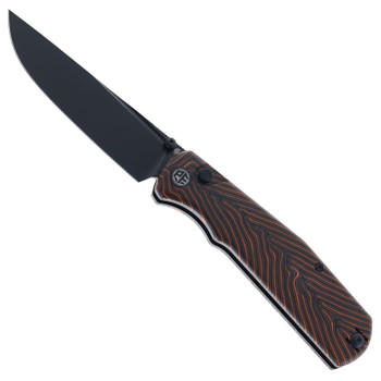 Petrified Fish Lis Folding Knife Button Lock Orange/Black G-Mascus Handle 10CR15COMOV Black Blade PFP14ODMDW
