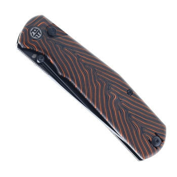 Petrified Fish Lis Folding Knife Button Lock Orange/Black G-Mascus Handle 10CR15COMOV Black Blade PFP14ODMDW