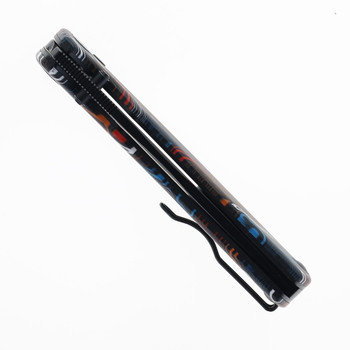 Petrified Fish Lis Folding Knife Button Multi Color Handle 10CR15COMOV Black Blade PFP14CODMDW