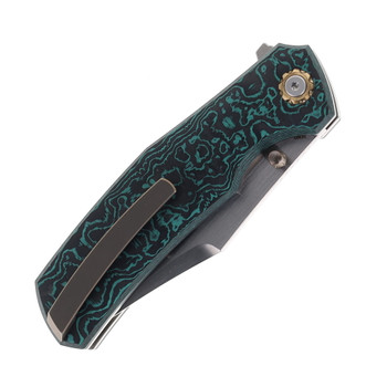 North Mountain Blades Jellyfish 4th Generation Folding Knife Teal Carbon Fiber Handle M390 Plain Edge Hand Polish Finish NMB-JLLY-POLISH-TEAL-CF