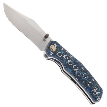 North Mountain Blades Jellyfish 4th Generation Folding Knife Blue Carbon Fiber Handle M390 Plain Edge Hand Polish Finish NMB-JLLY-POLISH-BLU-CF
