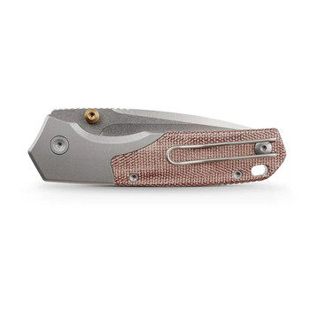Vosteed Psyop Folding Knife Red Norplex UltreX Micarta Handle S35VN Drop Point Plain Edge Stonewash Finish A2217